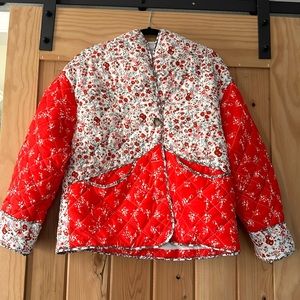 Floral Patchwork Quilted-looking Lined Puffer Jacket